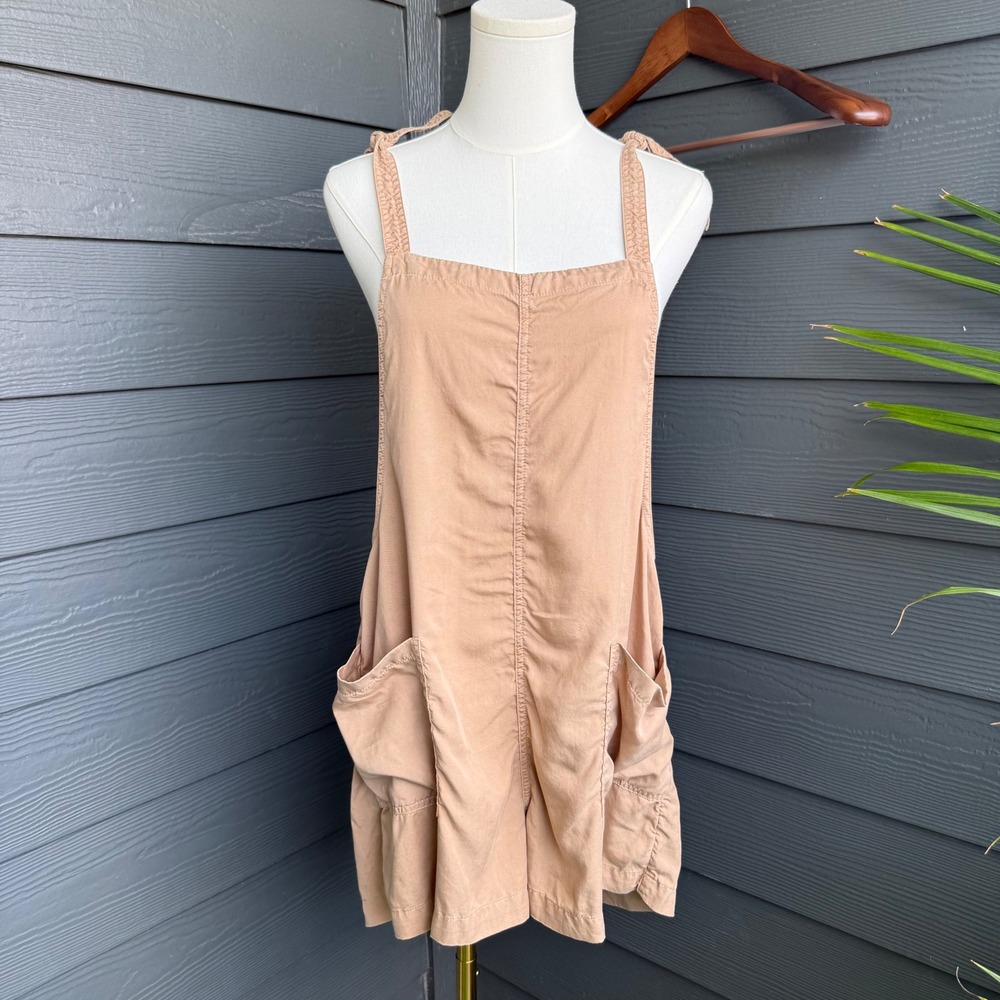 Aerie Tie Strap Romper Beige Utility Pocket Sleeveless Women's‎ Large Cargo